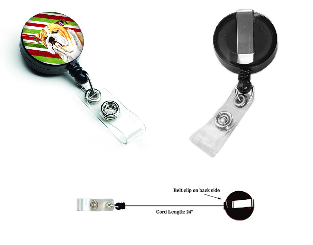 Bulldog English Candy Cane Holiday Christmas Retractable Badge Reel SC9334BR  the-store.com.