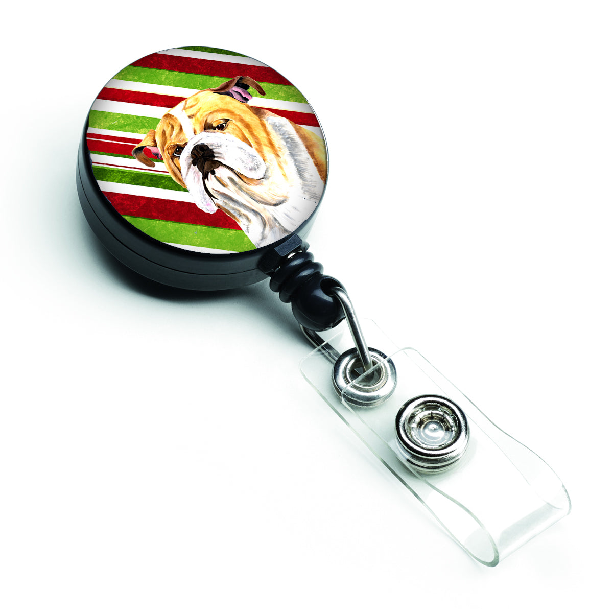 Bulldog English Candy Cane Holiday Christmas Retractable Badge Reel SC9334BR