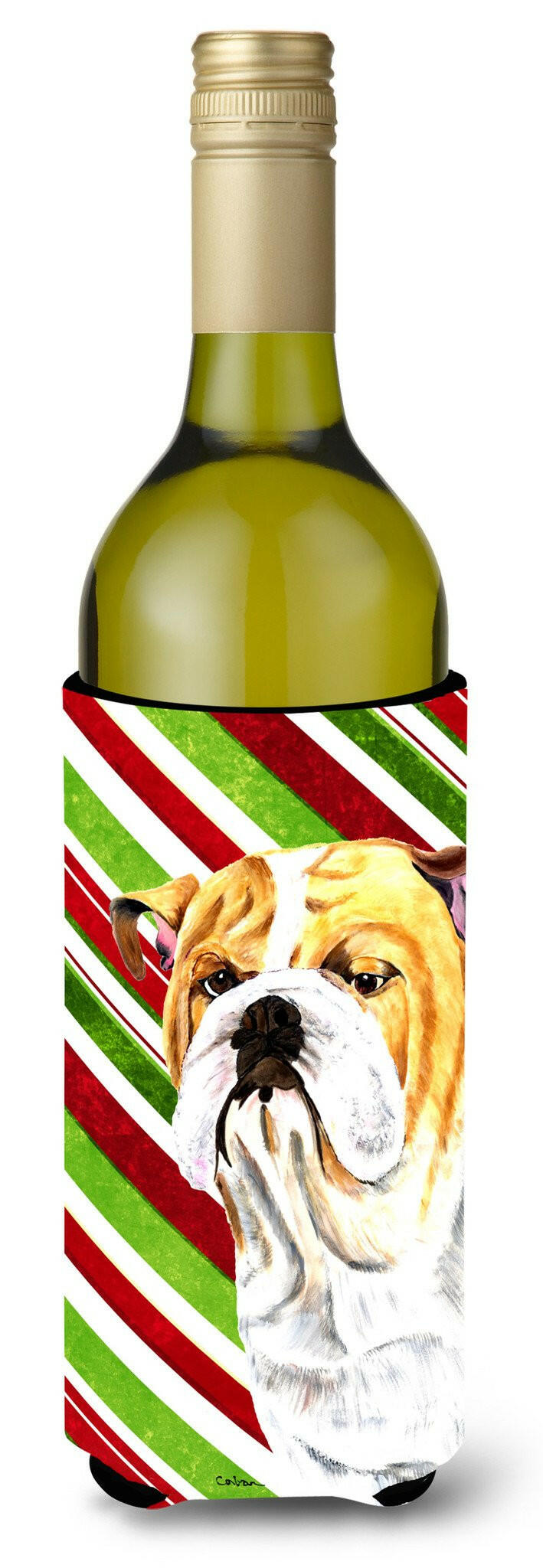 Bulldog English Candy Cane Holiday Christmas Wine Bottle Beverage Insulator Beverage Insulator Hugger by Caroline's Treasures