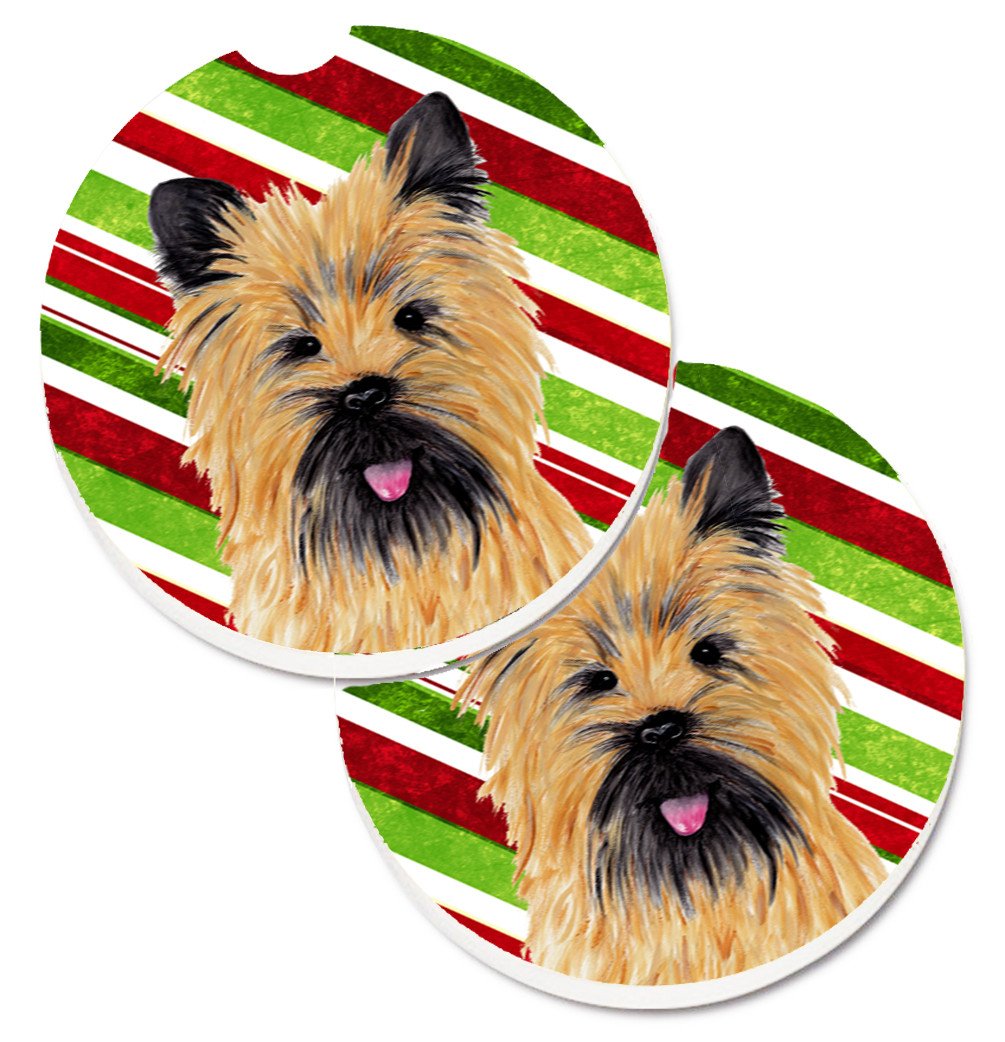 Cairn Terrier Candy Cane Holiday Christmas Set of 2 Cup Holder Car Coasters SC9335CARC by Caroline&#39;s Treasures