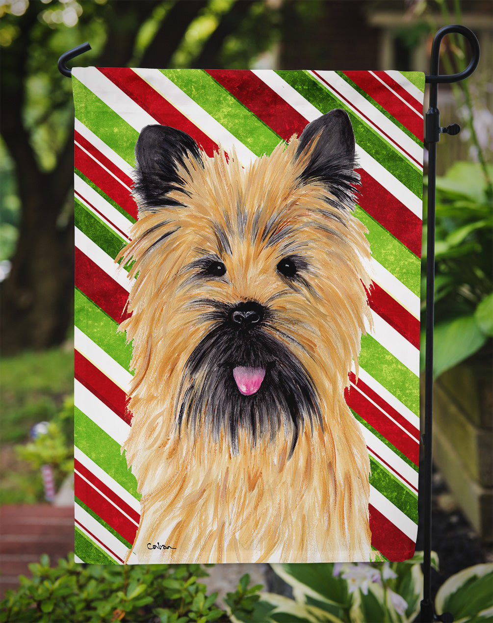 Cairn Terrier Candy Cane Holiday Christmas Flag Garden Size.
