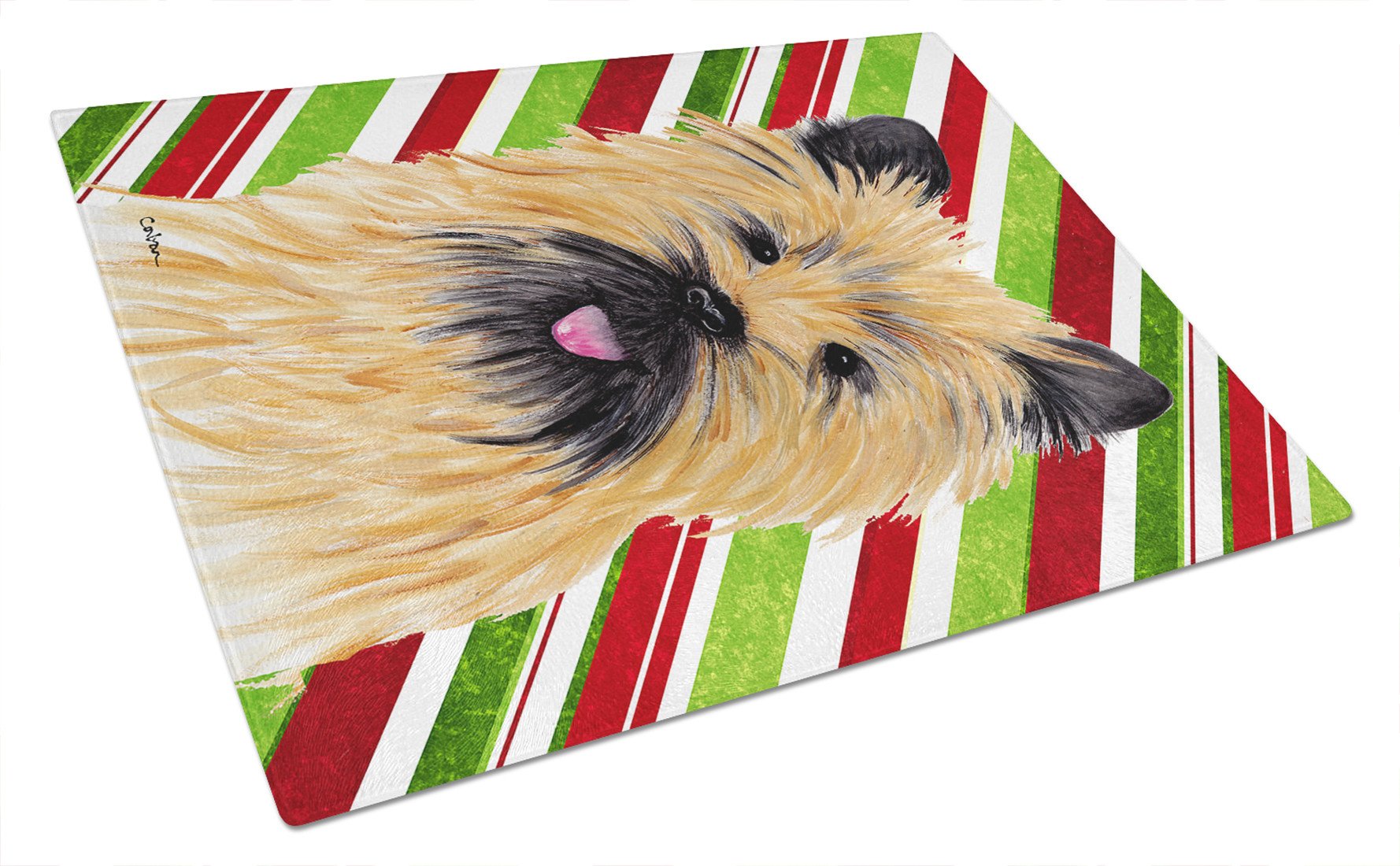 Cairn Terrier Candy Cane Holiday Christmas Glass Cutting Board Large by Caroline's Treasures