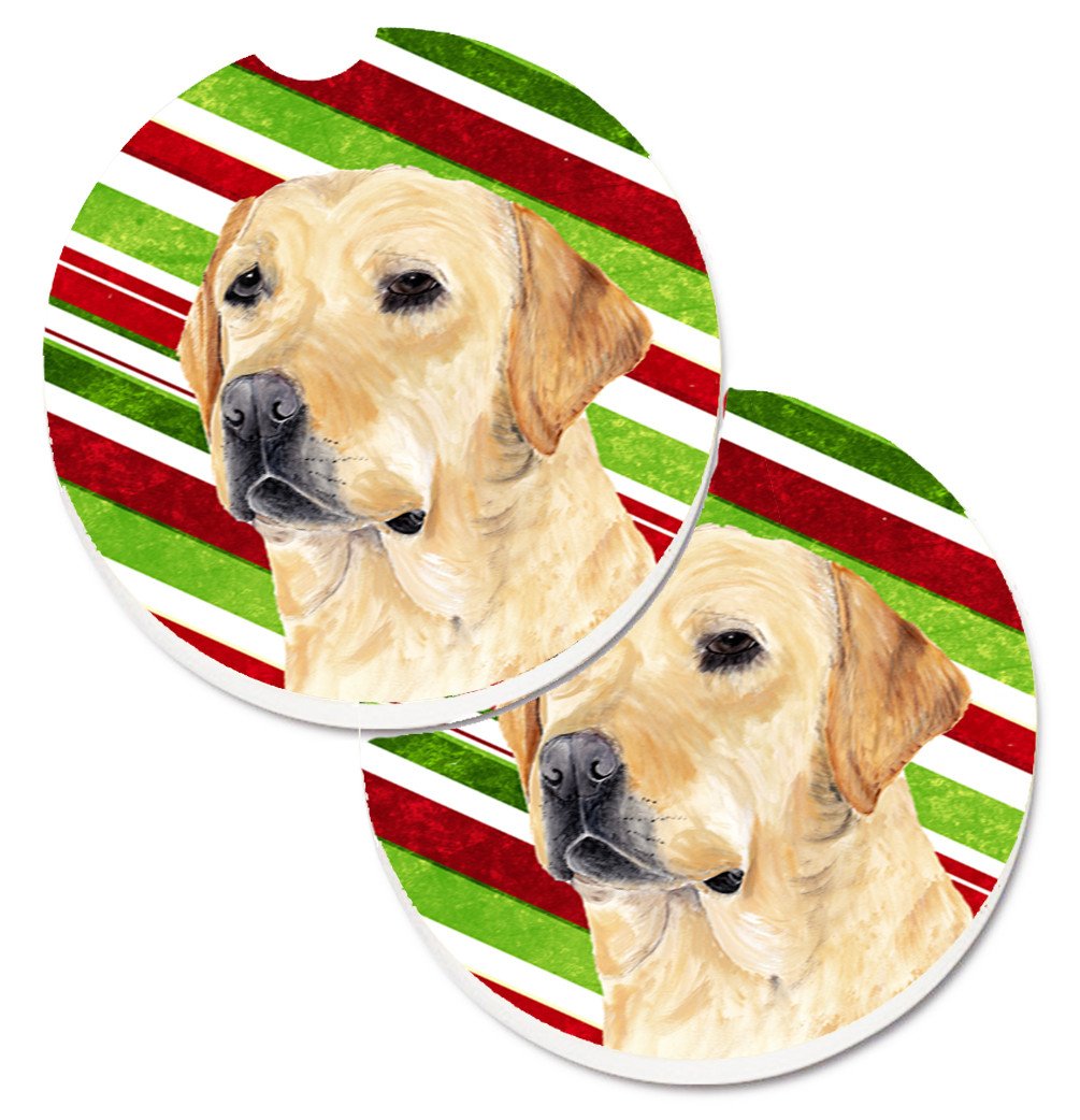 Labrador Candy Cane Holiday Christmas Set of 2 Cup Holder Car Coasters SC9336CARC by Caroline&#39;s Treasures