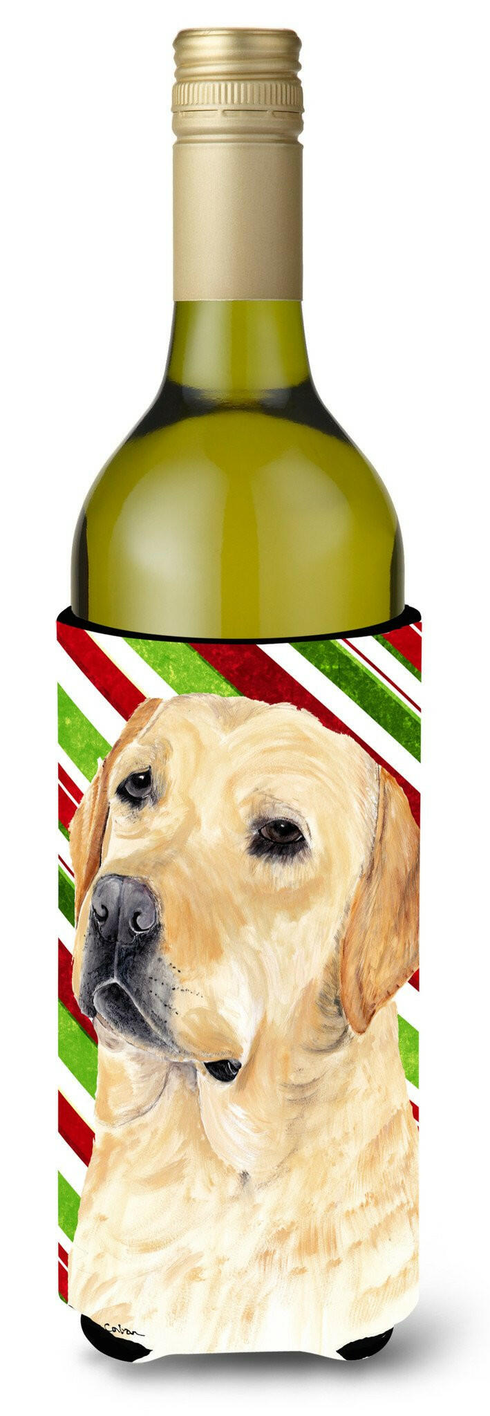 Labrador Candy Cane Holiday Christmas Wine Bottle Beverage Insulator Beverage Insulator Hugger SC9336LITERK by Caroline's Treasures