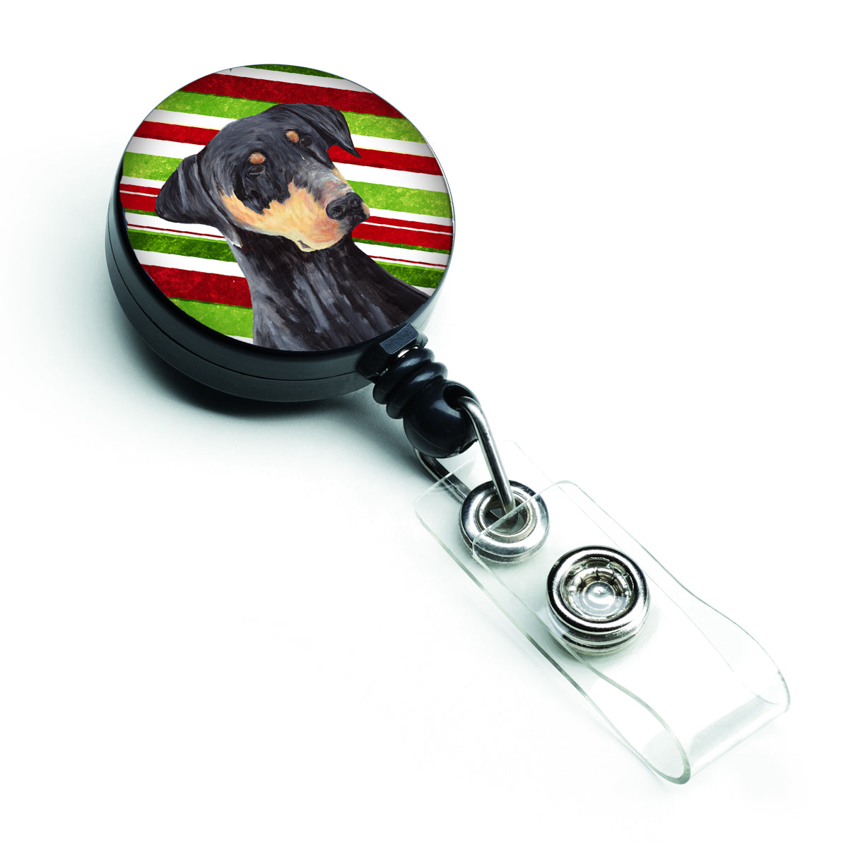 Doberman Candy Cane Holiday Christmas Retractable Badge Reel SC9337BR