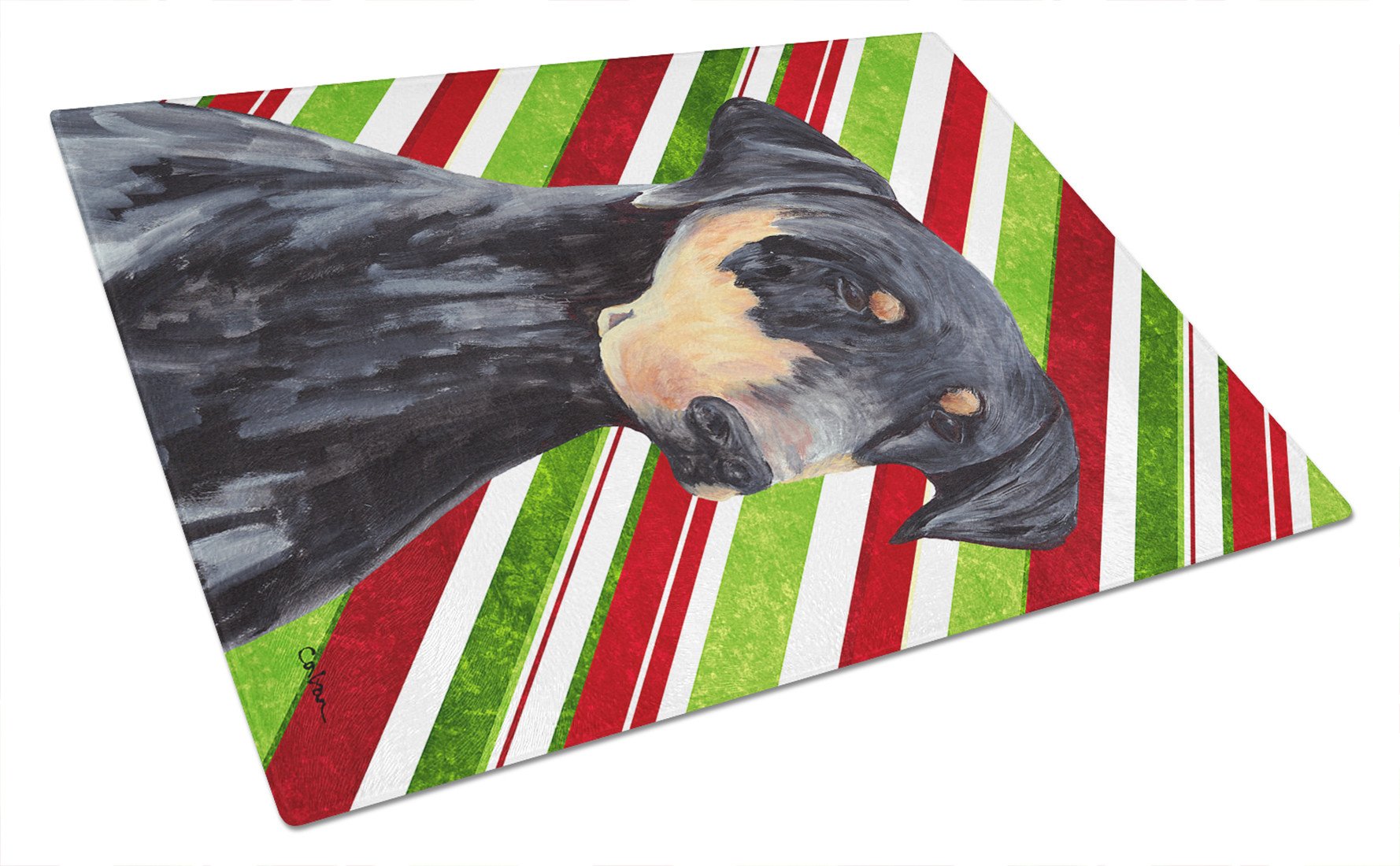 Doberman Candy Cane Holiday Christmas Glass Cutting Board Large by Caroline's Treasures