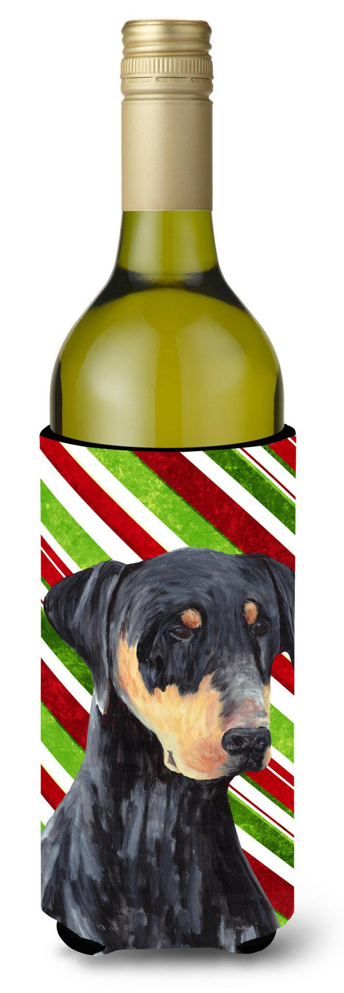 Doberman Candy Cane Holiday Christmas Wine Bottle Beverage Insulator Beverage Insulator Hugger by Caroline&#39;s Treasures