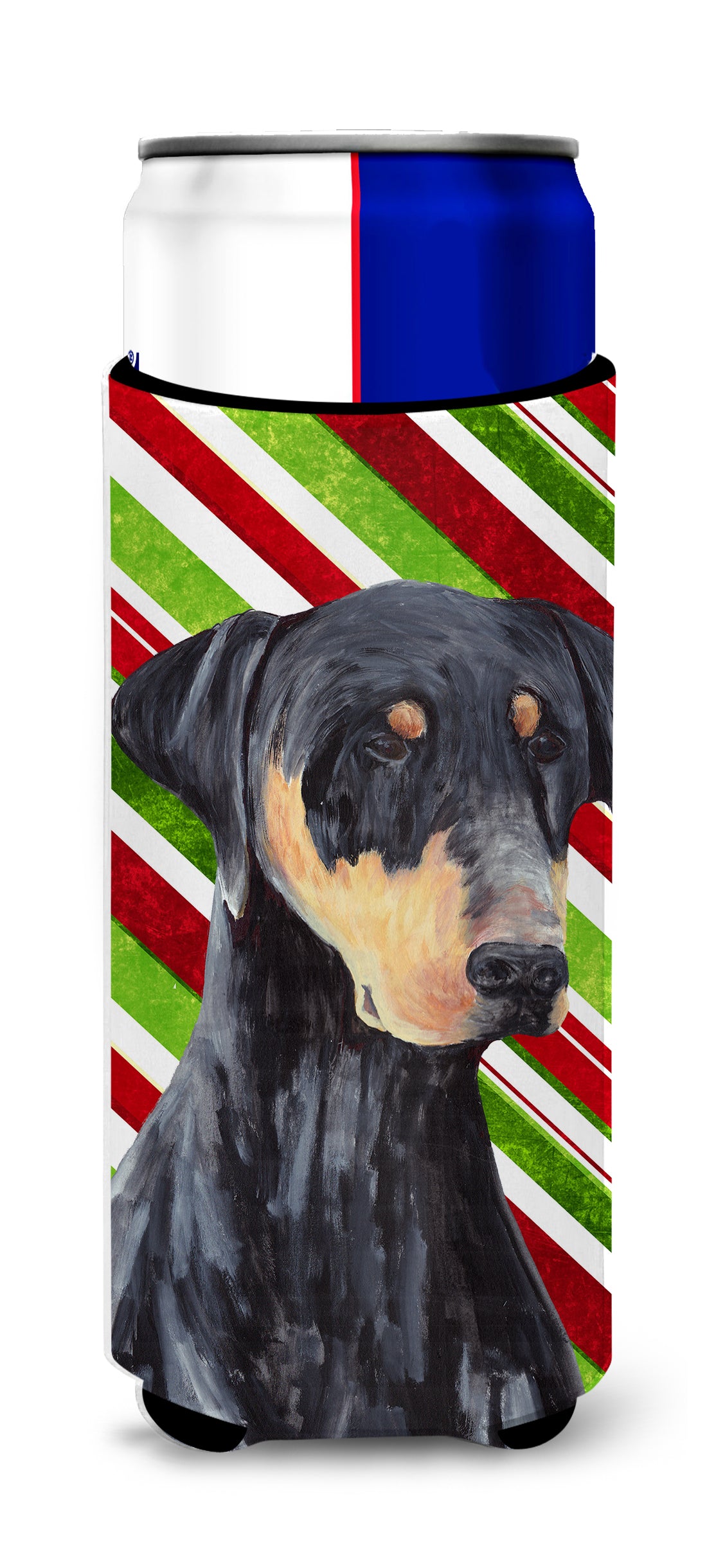 Doberman Candy Cane Holiday Christmas Ultra Beverage Isolateurs pour canettes minces SC9337MUK