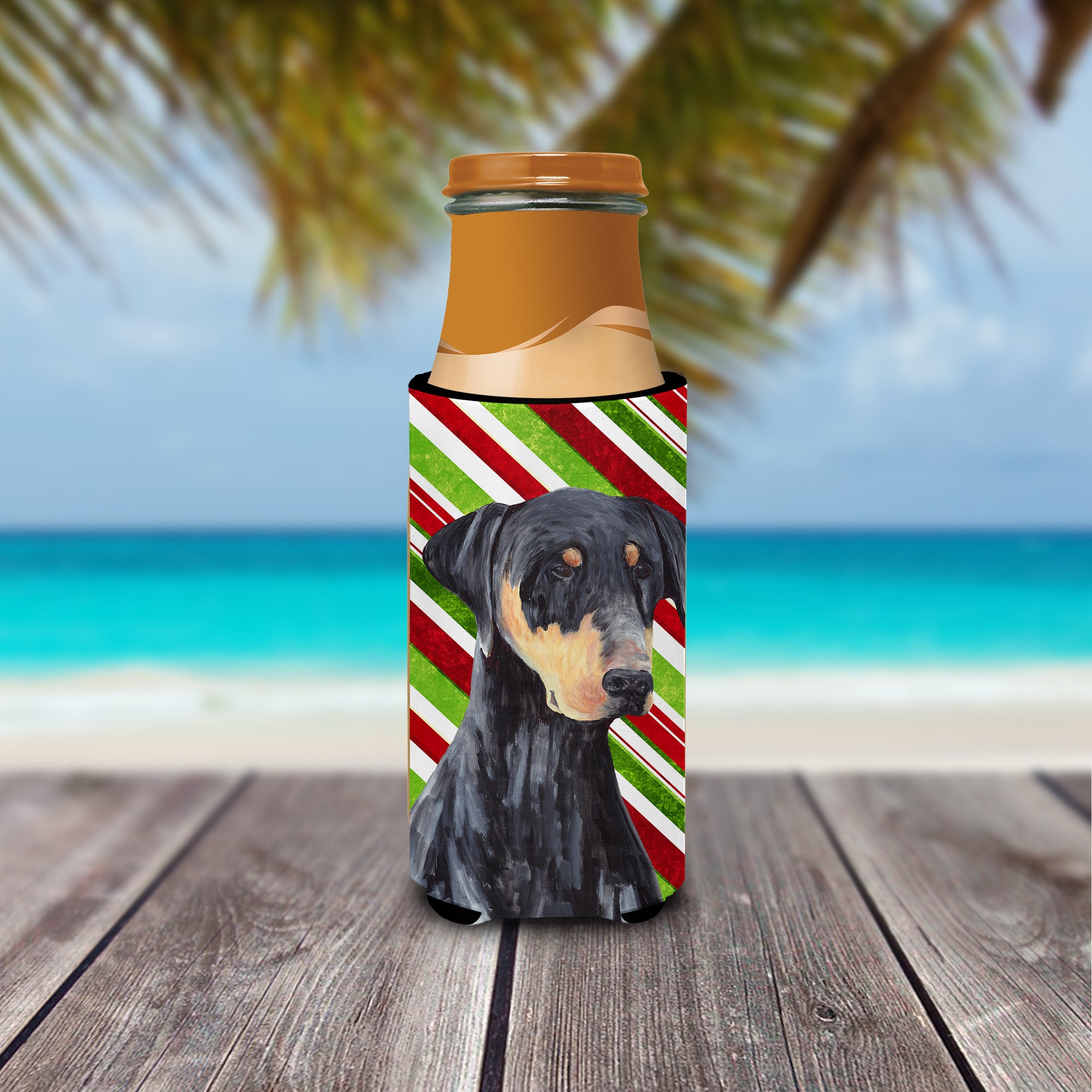 Doberman Candy Cane Holiday Christmas Ultra Beverage Insulators for slim cans SC9337MUK.