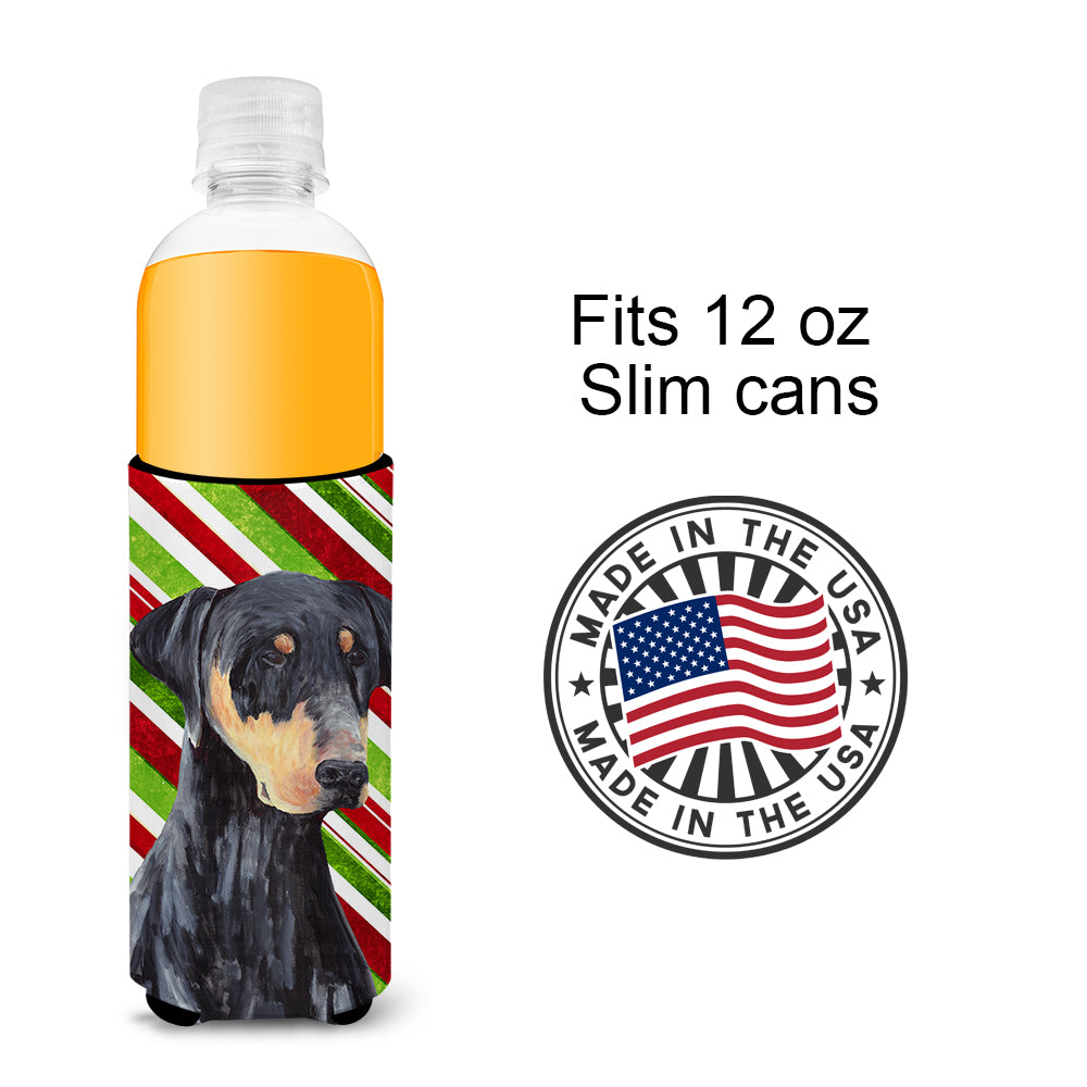 Doberman Candy Cane Holiday Christmas Ultra Beverage Isolateurs pour canettes minces SC9337MUK