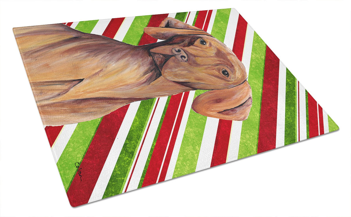 Vizsla Candy Cane Holiday Christmas Glass Cutting Board Large by Caroline&#39;s Treasures