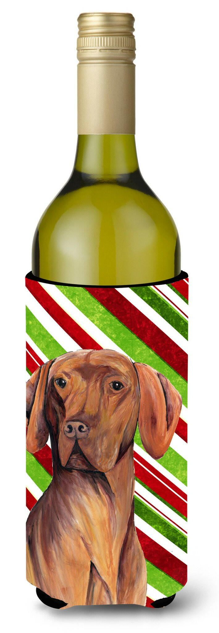 Vizsla Candy Cane Holiday Christmas Wine Bottle Beverage Insulator Beverage Insulator Hugger SC9338LITERK by Caroline&#39;s Treasures