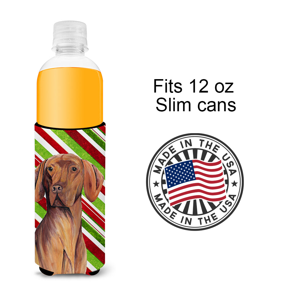 Vizsla Candy Cane Holiday Christmas Ultra Beverage Insulators for slim cans SC9338MUK.