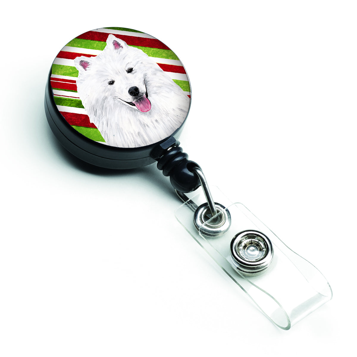 American Eskimo Candy Cane Holiday Christmas Retractable Badge Reel SC9339BR