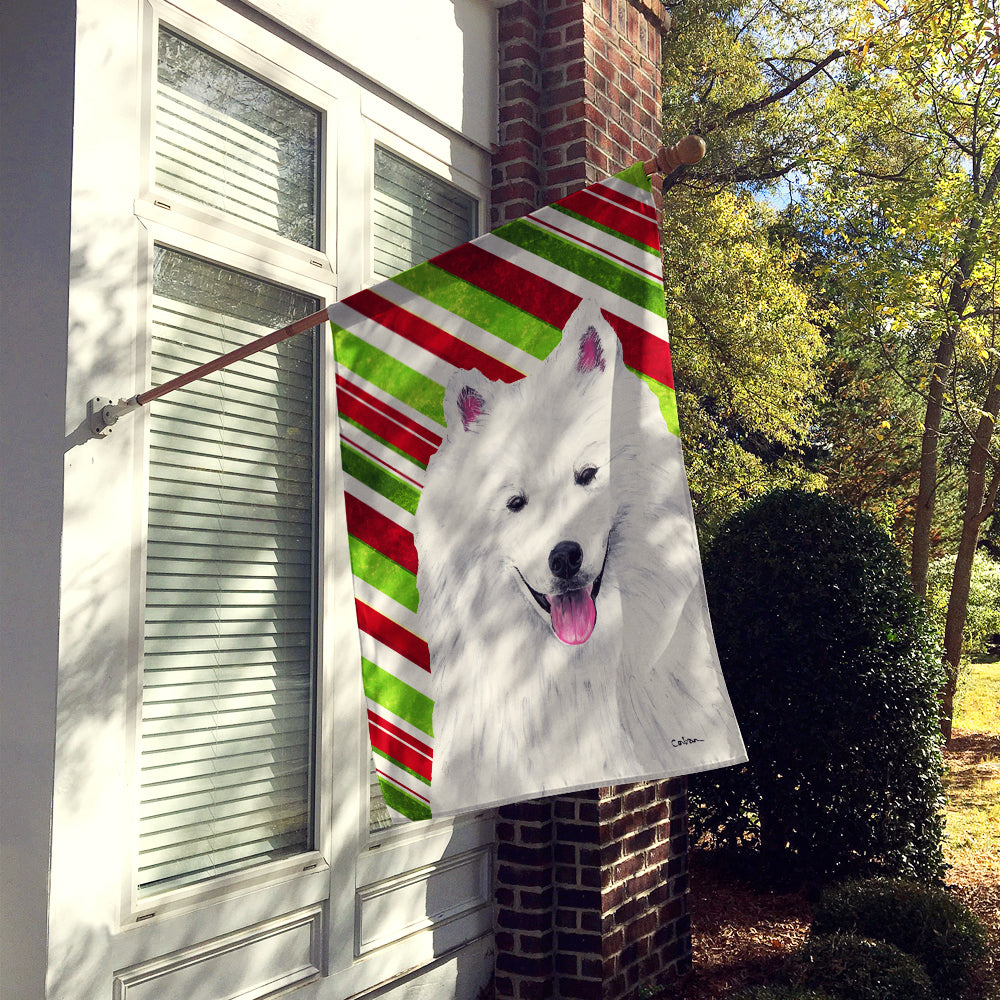 American Eskimo Candy Cane Holiday Christmas Flag Canvas House Size  the-store.com.