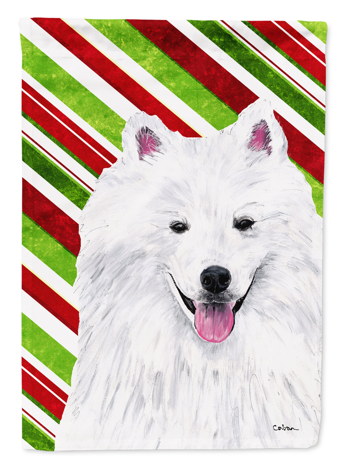 American Eskimo Candy Cane Holiday Christmas Flag Canvas House Size  the-store.com.