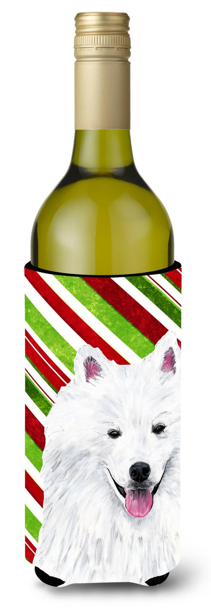 American Eskimo Candy Cane Holiday Christmas Wine Bottle Beverage Insulator Beverage Insulator Hugger by Caroline&#39;s Treasures