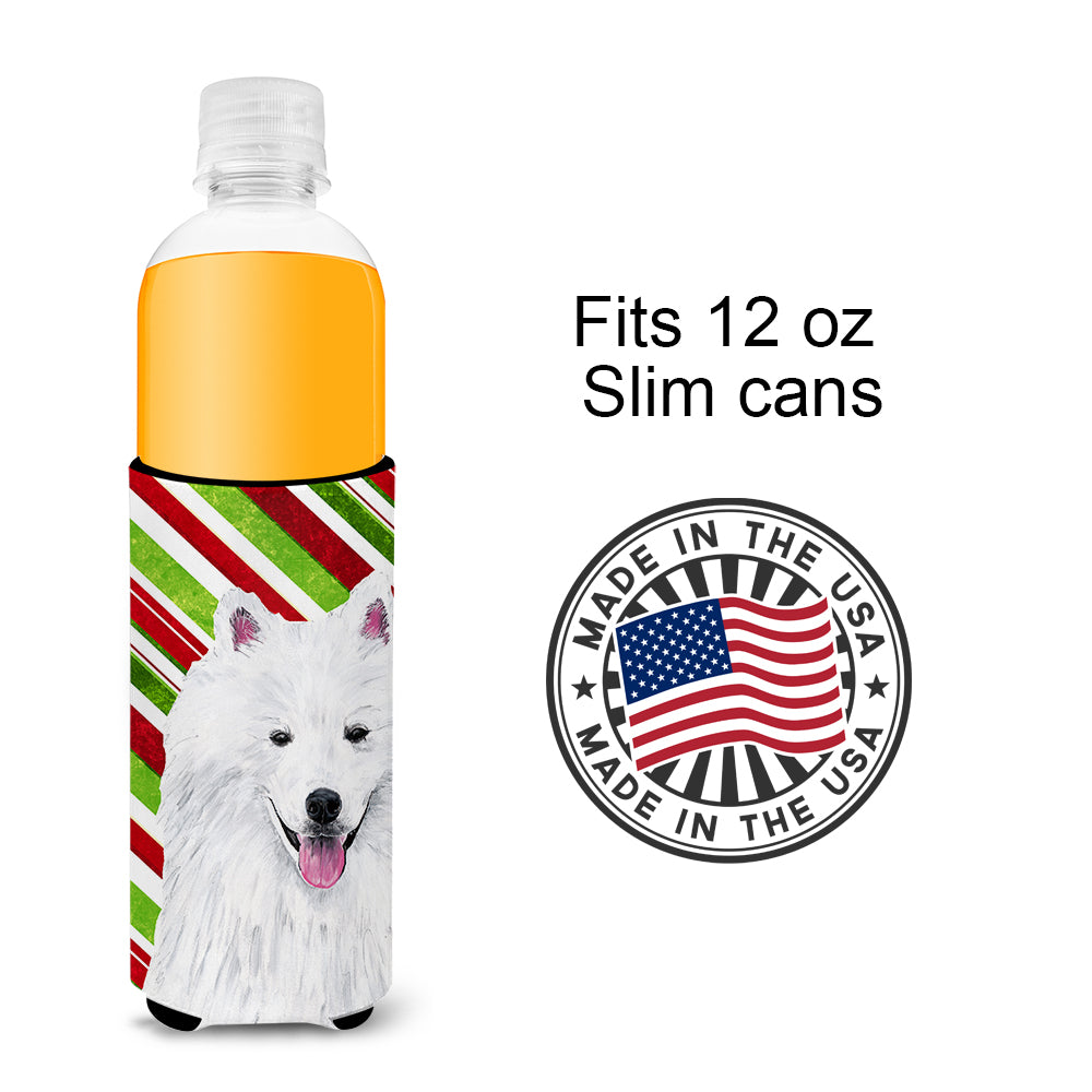 American Eskimo Candy Cane Holiday Christmas Ultra Beverage Insulators for slim cans SC9339MUK.