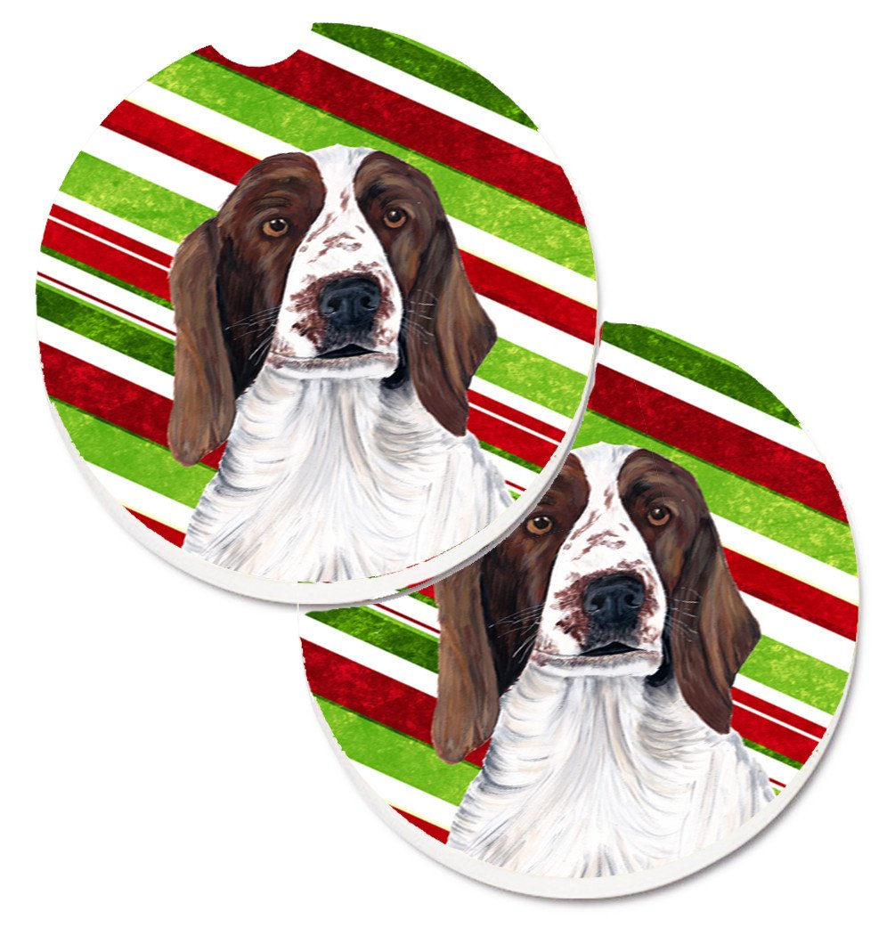 Welsh Springer Spaniel Candy Cane Holiday Christmas Set of 2 Cup Holder Car Coasters SC9340CARC by Caroline&#39;s Treasures