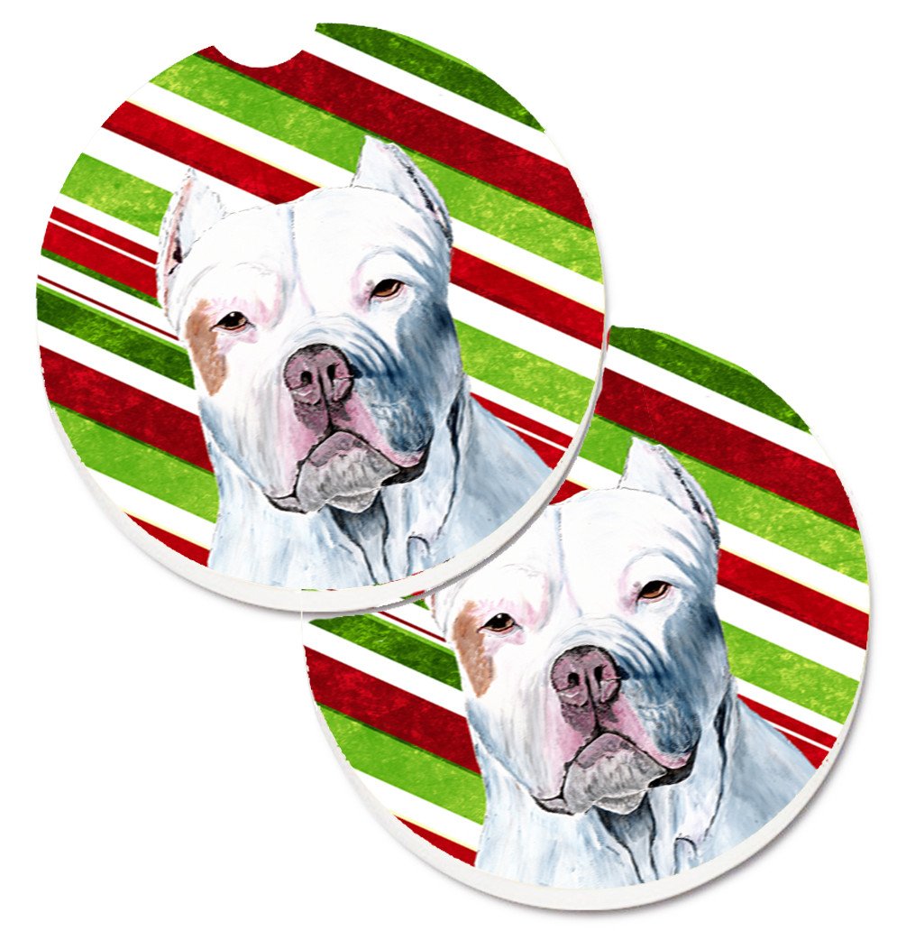Pit Bull Candy Cane Holiday Christmas Set of 2 Cup Holder Car Coasters SC9341CARC by Caroline&#39;s Treasures