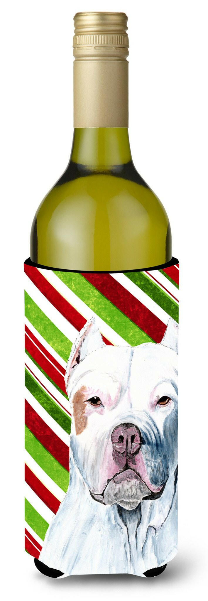 Pit Bull Candy Cane Holiday Christmas Wine Bottle Beverage Insulator Beverage Insulator Hugger by Caroline&#39;s Treasures