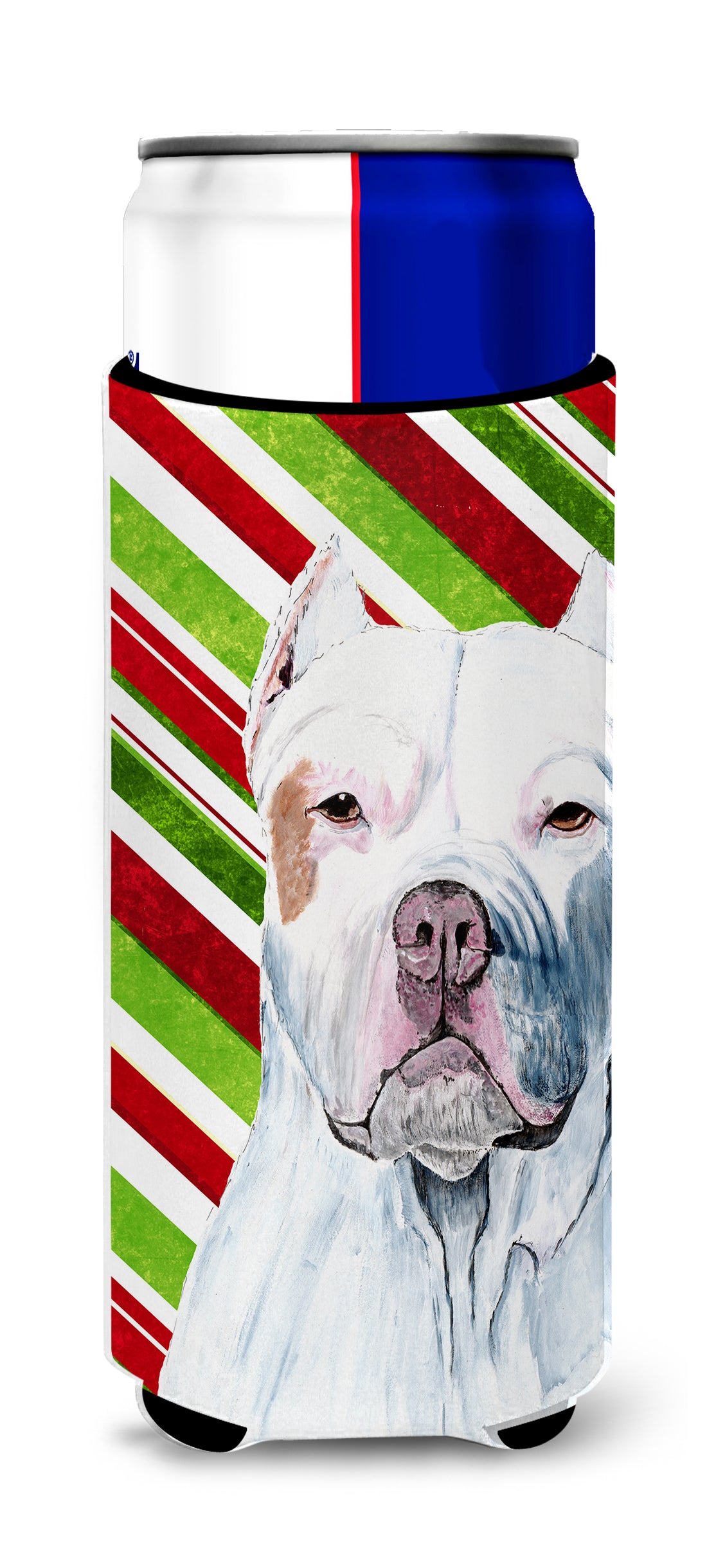 Pit Bull Candy Cane Holiday Christmas Ultra Beverage Insulators for slim cans SC9341MUK