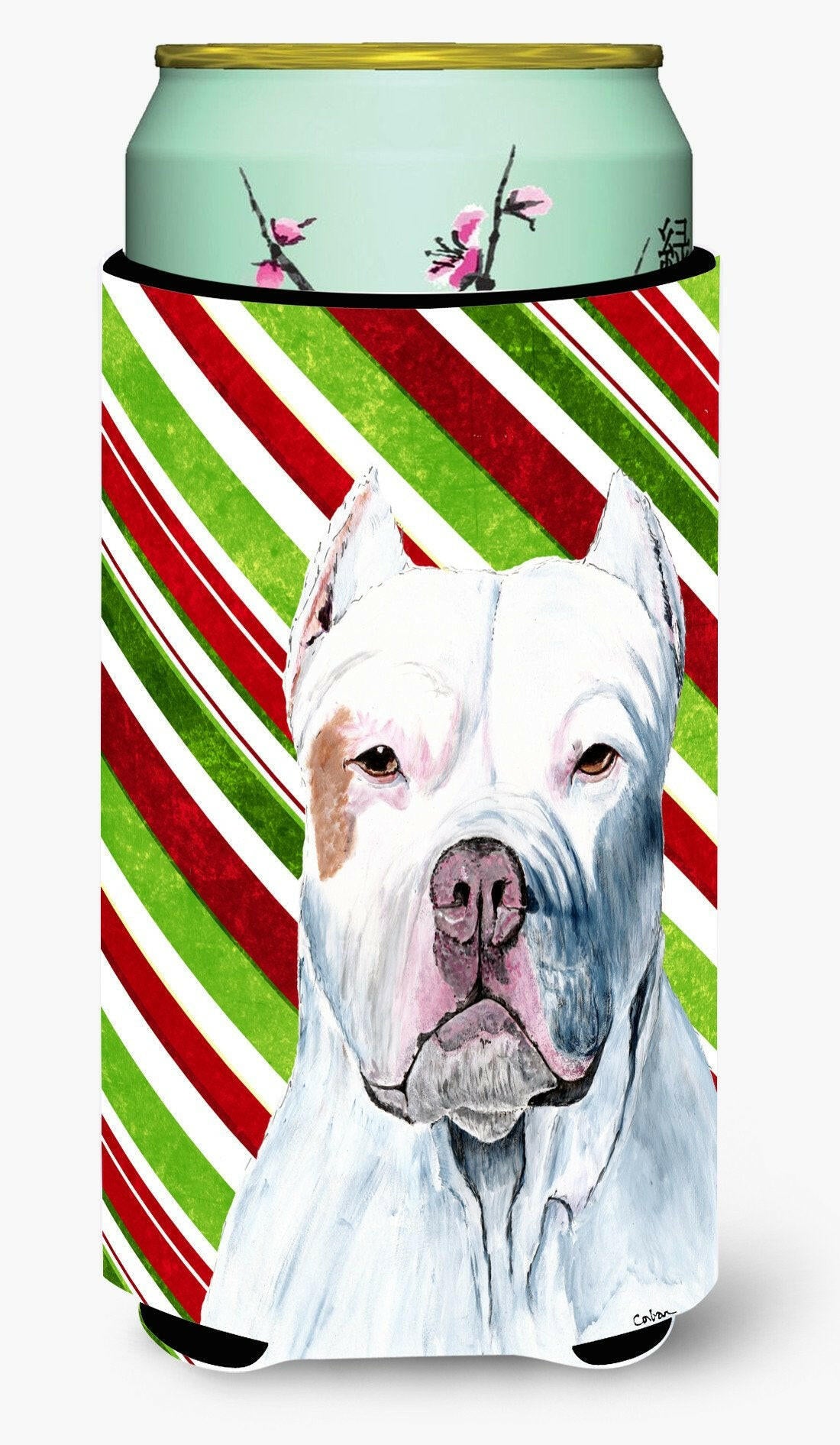 Pit Bull Candy Cane Holiday Christmas  Tall Boy Beverage Insulator Beverage Insulator Hugger by Caroline&#39;s Treasures