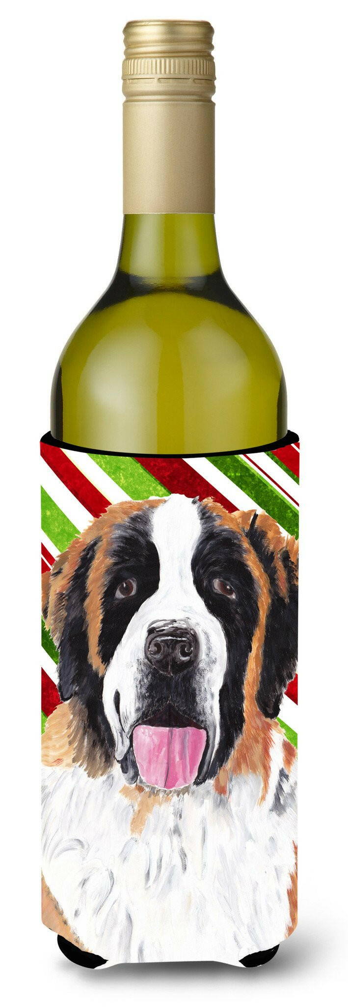 Saint Bernard Candy Cane Holiday Christmas Wine Bottle Beverage Insulator Beverage Insulator Hugger by Caroline&#39;s Treasures