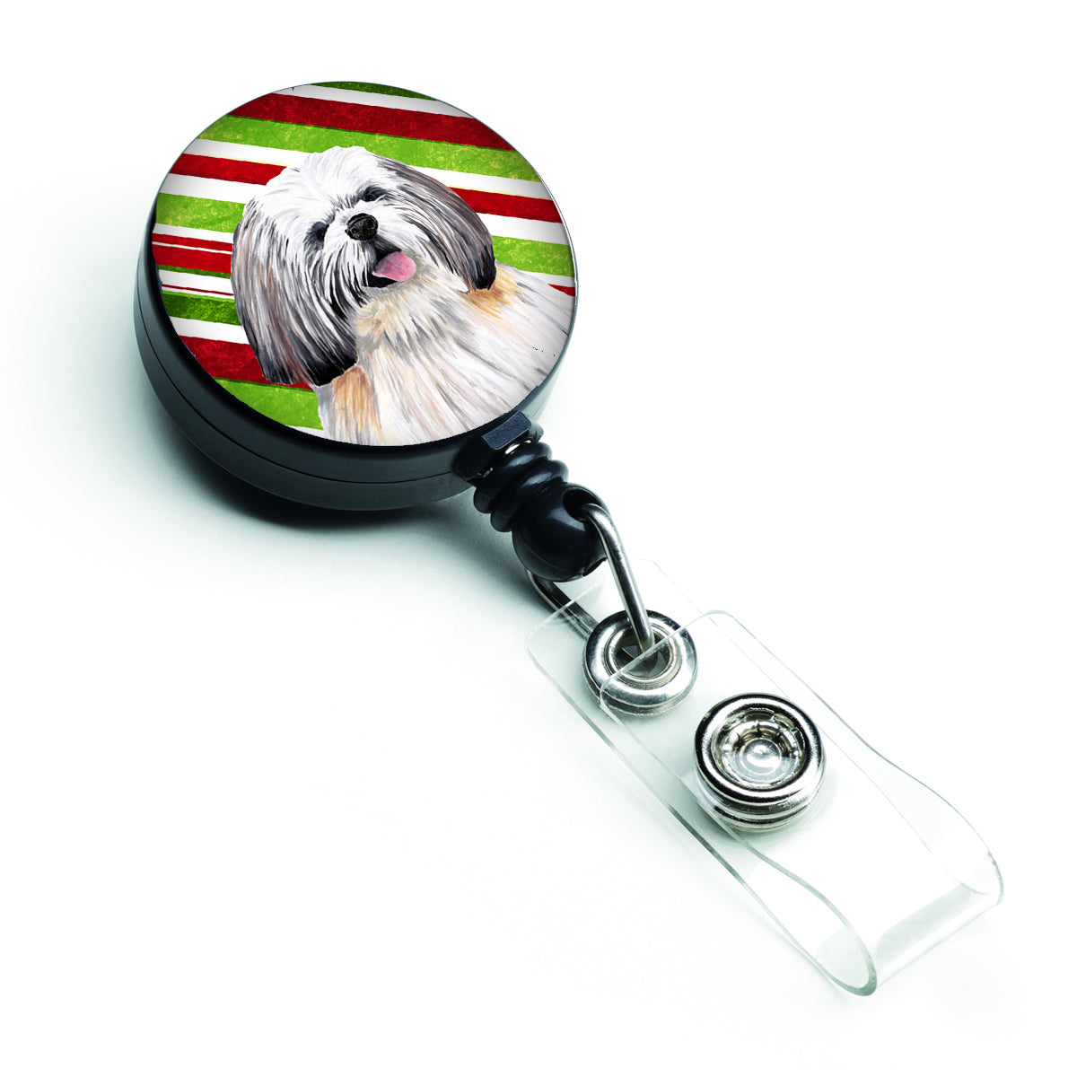 Shih Tzu Candy Cane Holiday Christmas Retractable Badge Reel SC9343BR