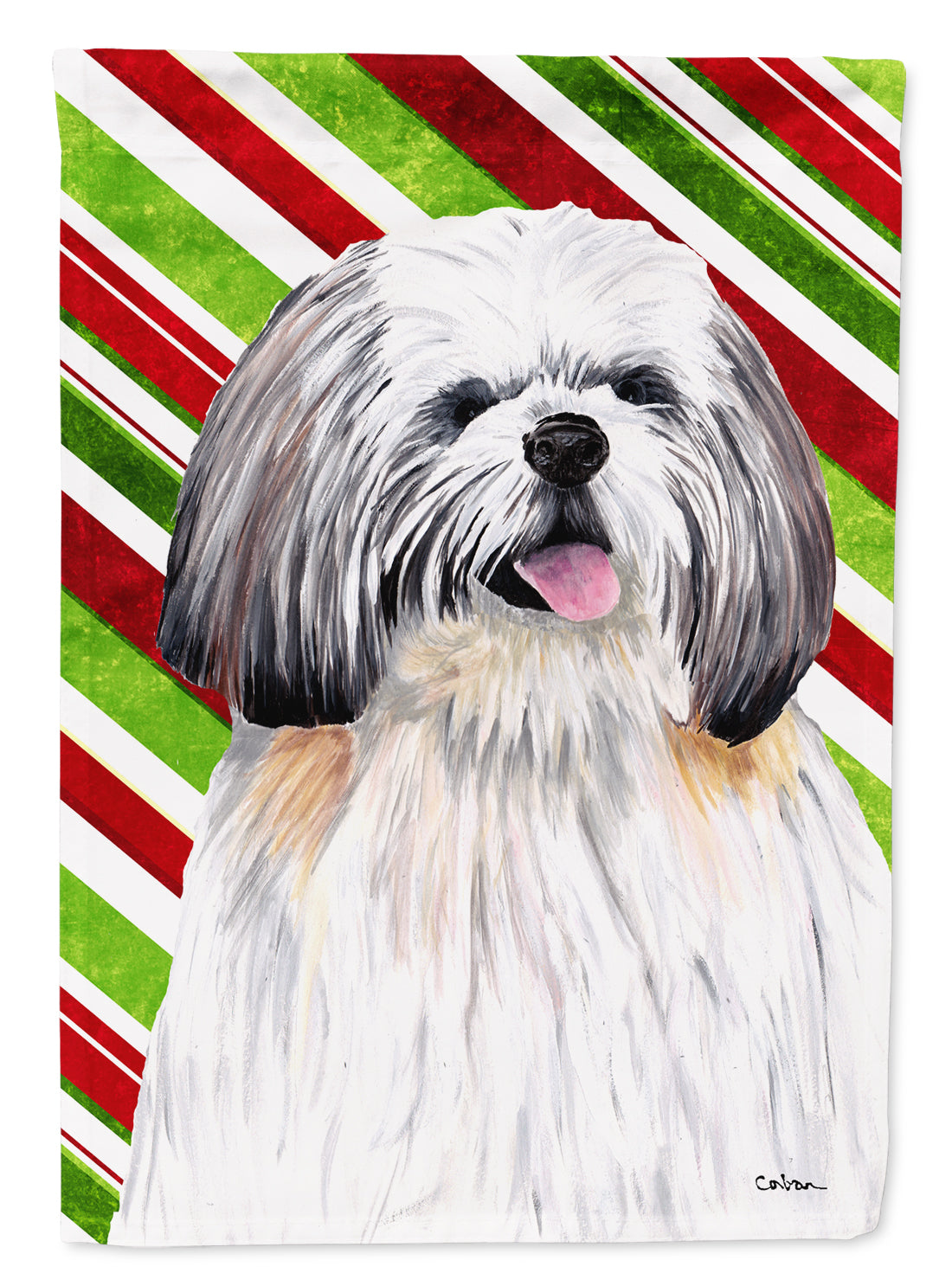 Shih Tzu Candy Cane Holiday Christmas Flag Canvas House Size  the-store.com.