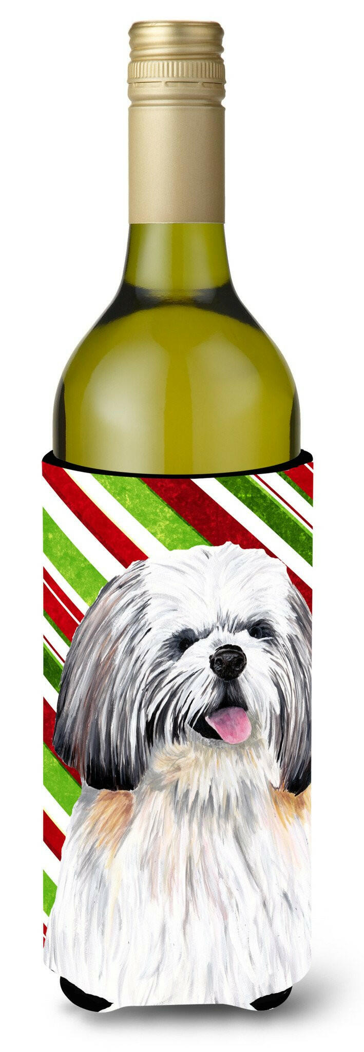 Shih Tzu Candy Cane Holiday Christmas Wine Bottle Beverage Insulator Beverage Insulator Hugger by Caroline's Treasures