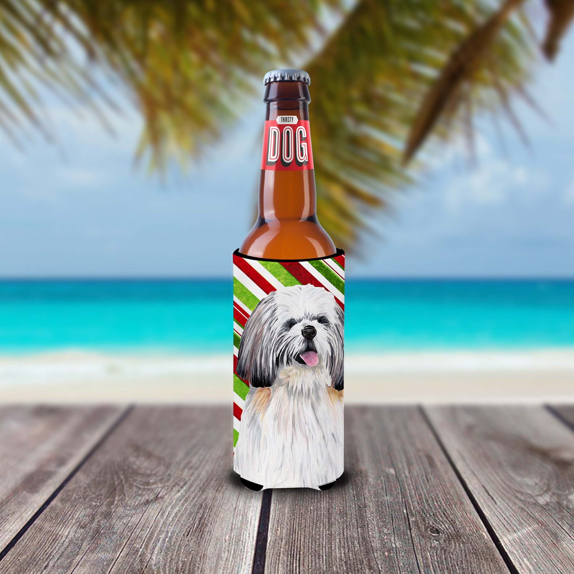 Shih Tzu Candy Cane Holiday Christmas Ultra Beverage Insulators for slim cans SC9343MUK