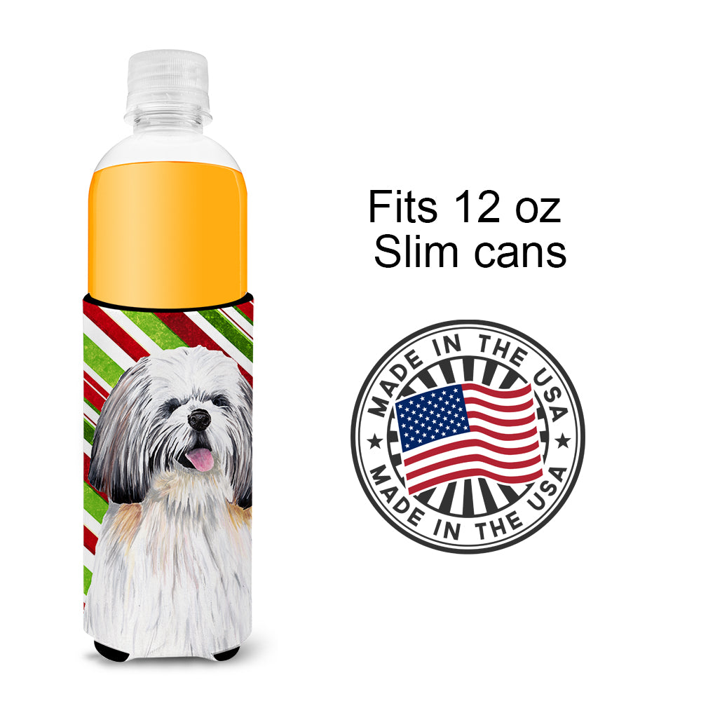 Shih Tzu Candy Cane Holiday Christmas Ultra Beverage Insulators for slim cans SC9343MUK.