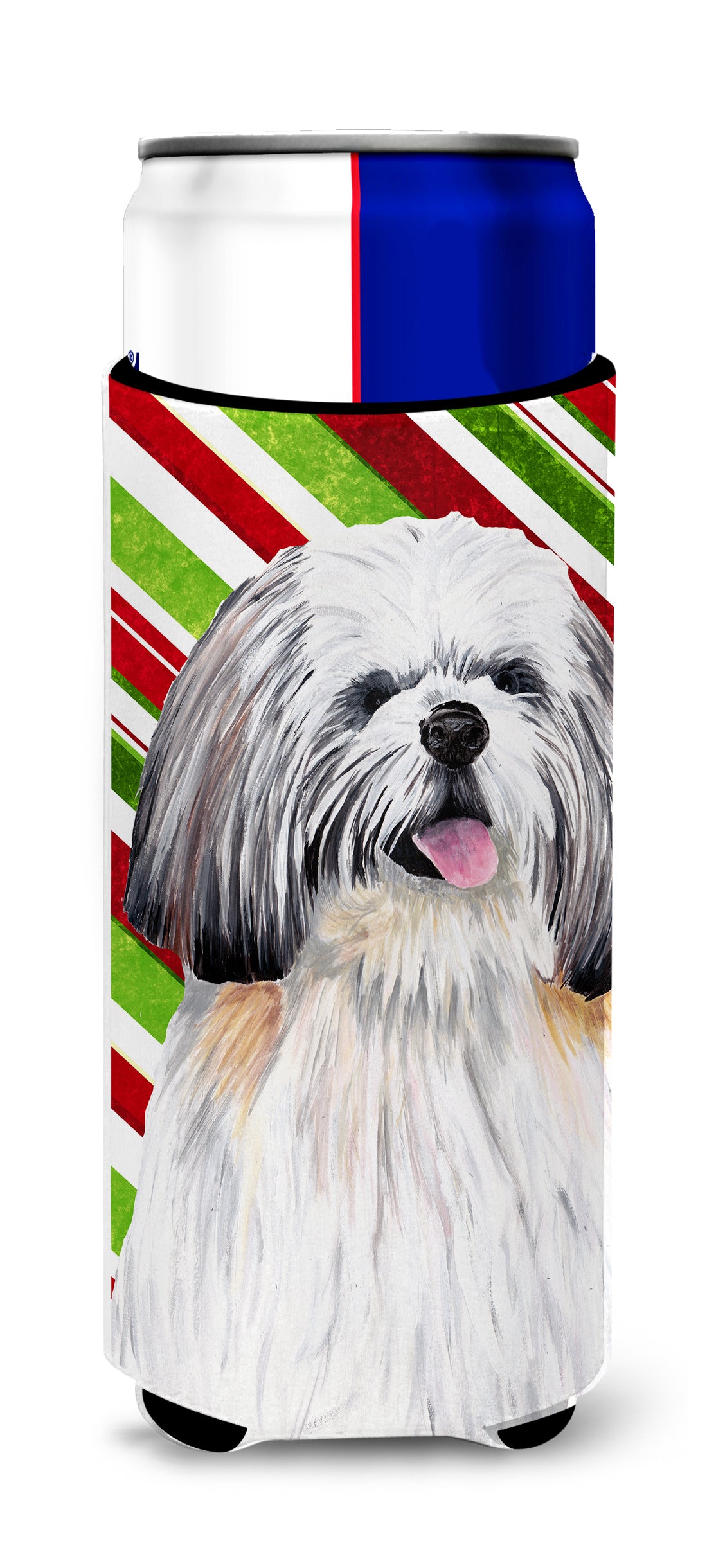 Shih Tzu Candy Cane Holiday Christmas Ultra Beverage Insulators for slim cans SC9343MUK.