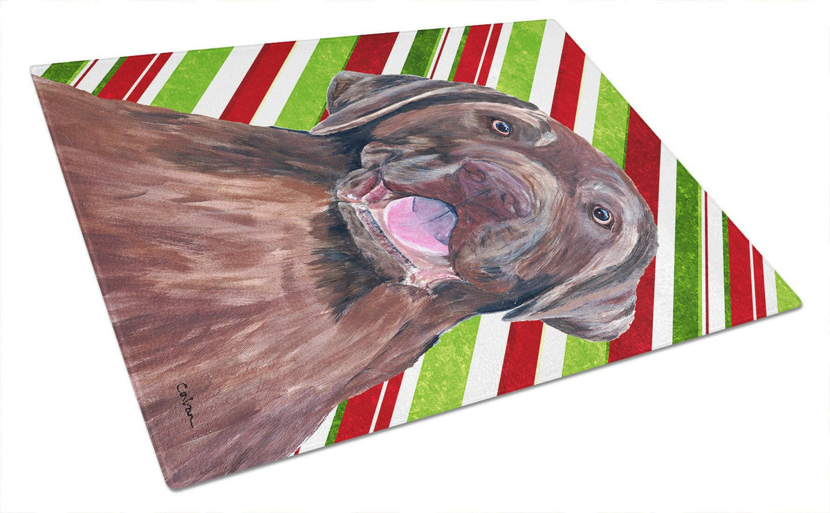 Labrador Candy Cane Holiday Christmas Glass Cutting Board Large by Caroline&#39;s Treasures
