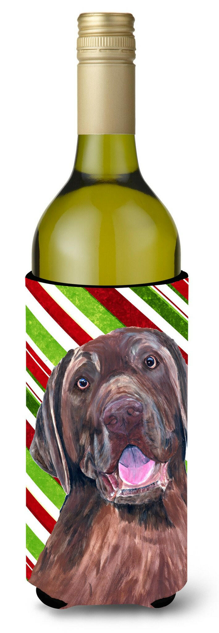 Labrador Candy Cane Holiday Christmas Wine Bottle Beverage Insulator Beverage Insulator Hugger SC9344LITERK by Caroline's Treasures