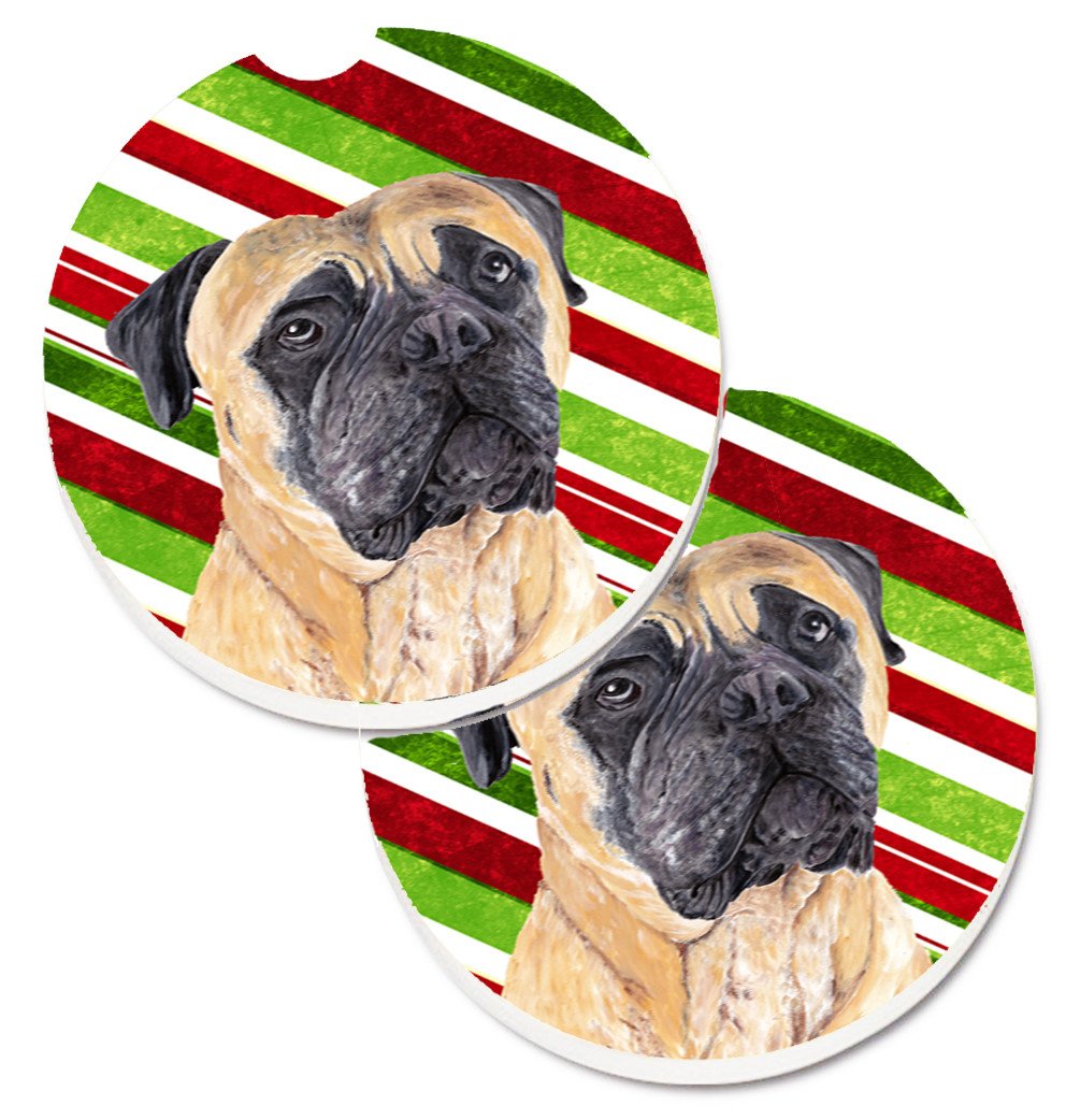 Mastiff Candy Cane Holiday Christmas Set of 2 Cup Holder Car Coasters SC9345CARC by Caroline&#39;s Treasures