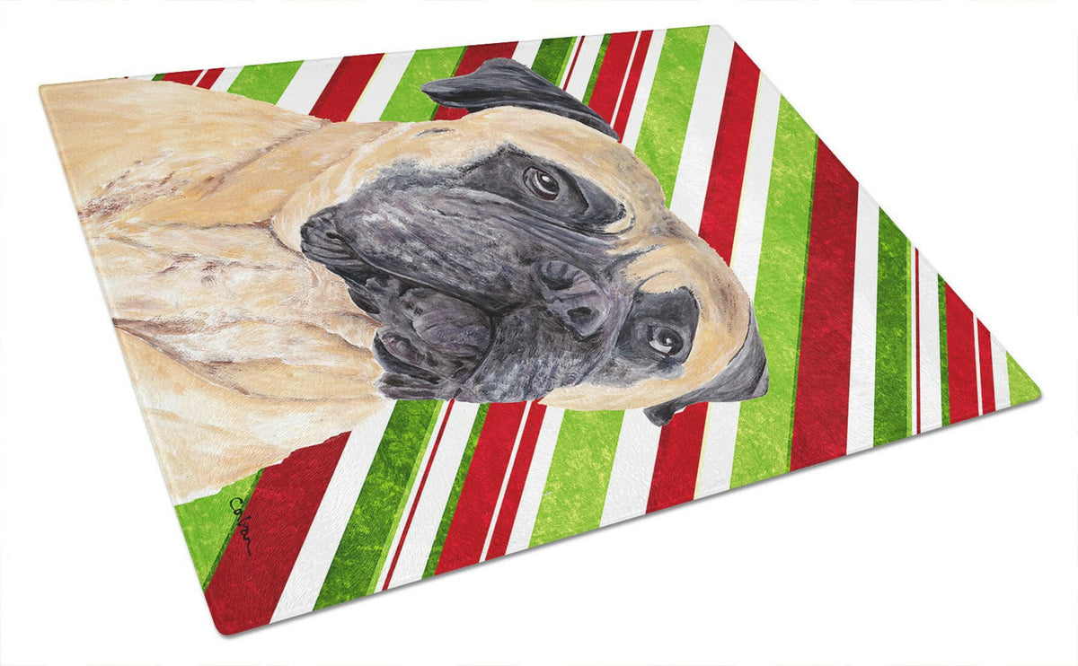 Mastiff Candy Cane Holiday Christmas Glass Cutting Board Large by Caroline&#39;s Treasures