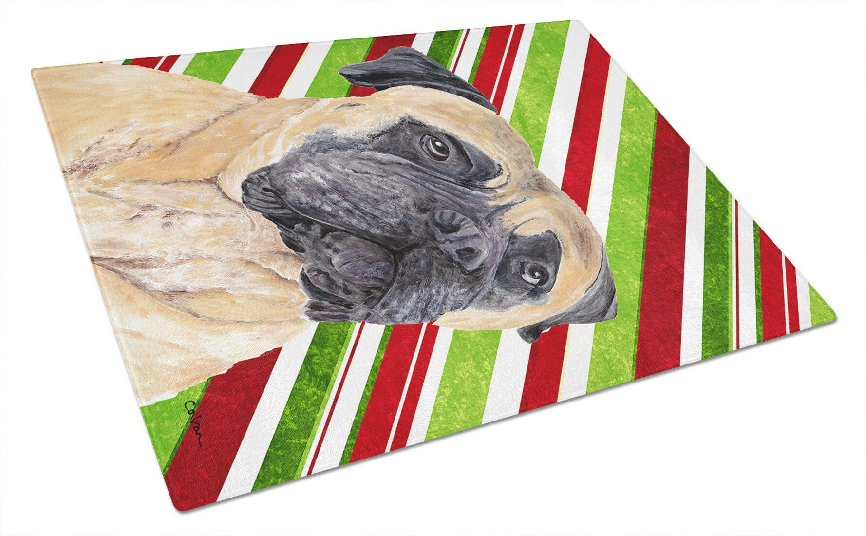 Mastiff Candy Cane Holiday Christmas Glass Cutting Board Large by Caroline's Treasures