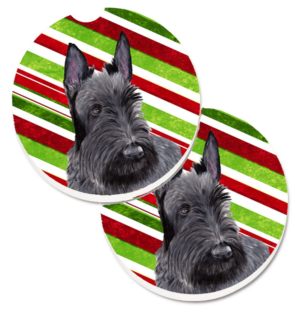 Scottish Terrier Candy Cane Holiday Christmas Set of 2 Cup Holder Car Coasters SC9346CARC by Caroline&#39;s Treasures