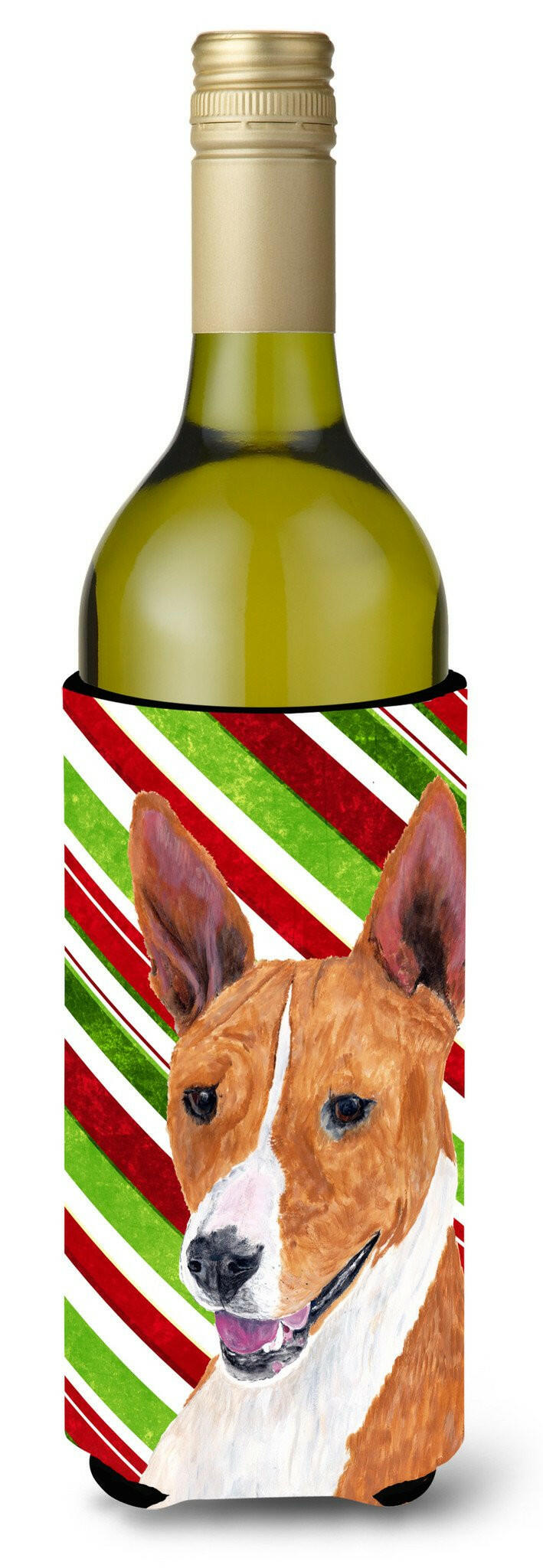 Basenji Candy Cane Holiday Christmas Wine Bottle Beverage Insulator Beverage Insulator Hugger by Caroline&#39;s Treasures