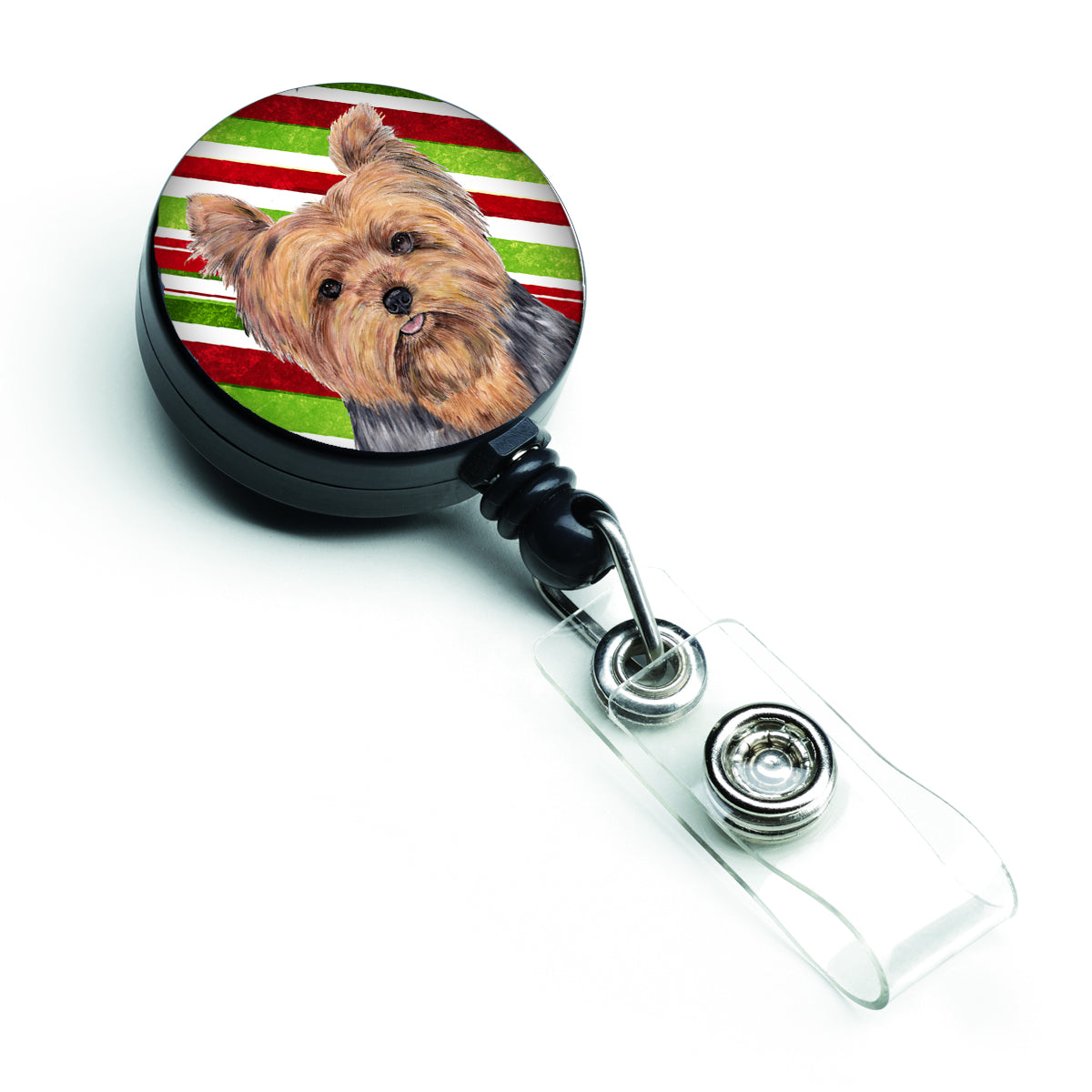 Yorkie Candy Cane Holiday Christmas Retractable Badge Reel SC9348BR
