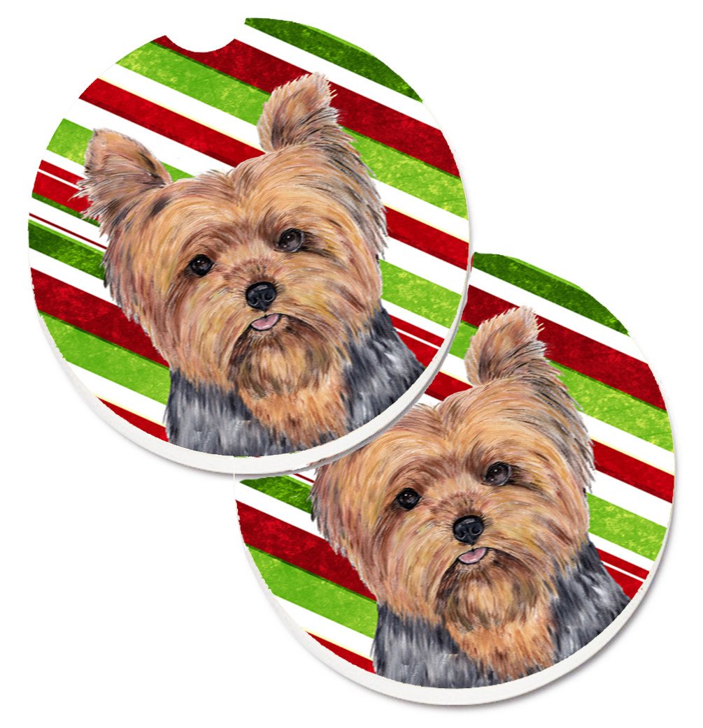 Yorkie Candy Cane Holiday Christmas Set of 2 Cup Holder Car Coasters SC9348CARC by Caroline&#39;s Treasures