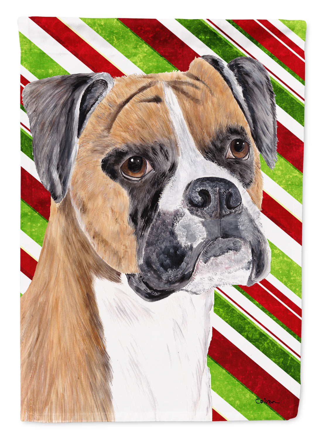 Boxer Candy Cane Holiday Christmas Flag Canvas House Size