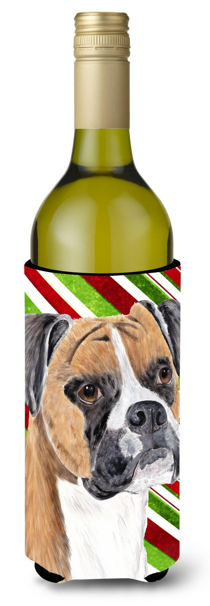 Boxer Candy Cane Holiday Christmas Wine Bottle Beverage Insulator Beverage Insulator Hugger by Caroline&#39;s Treasures