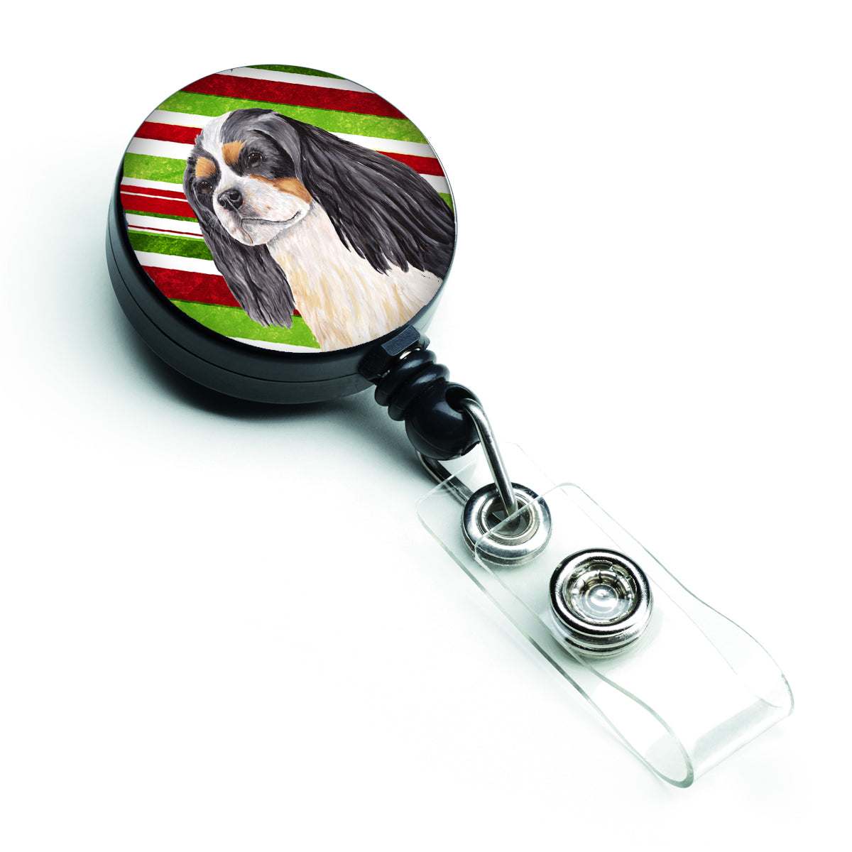 Cavalier Spaniel Candy Cane Holiday Christmas Retractable Badge Reel SC9351BR  the-store.com.