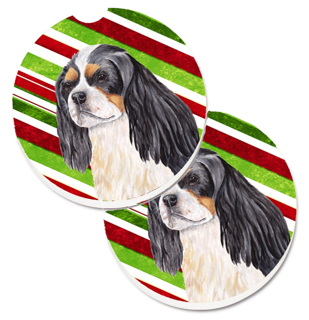 Cavalier Spaniel Candy Cane Holiday Christmas Set of 2 Cup Holder Car Coasters SC9351CARC by Caroline&#39;s Treasures