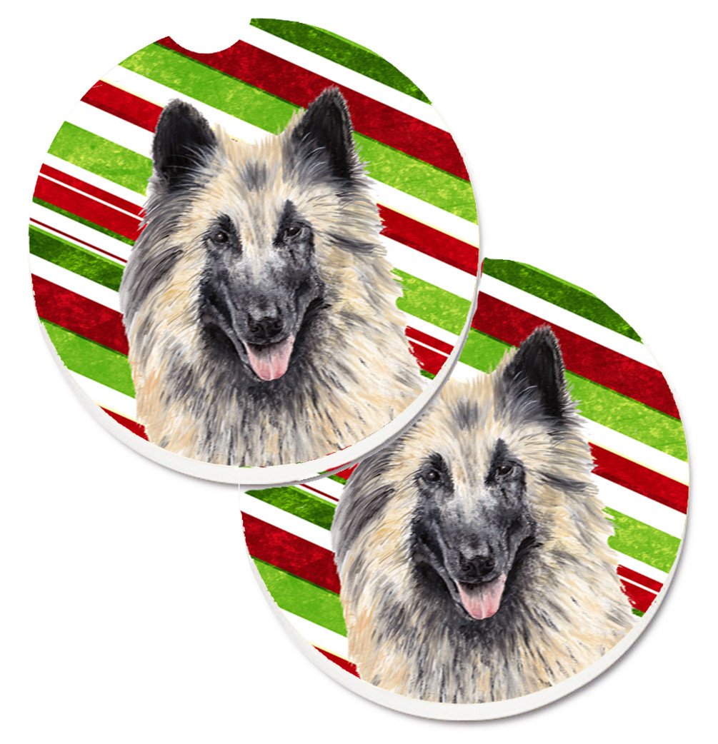 Belgian Tervuren Candy Cane Holiday Christmas Set of 2 Cup Holder Car Coasters SC9352CARC by Caroline&#39;s Treasures