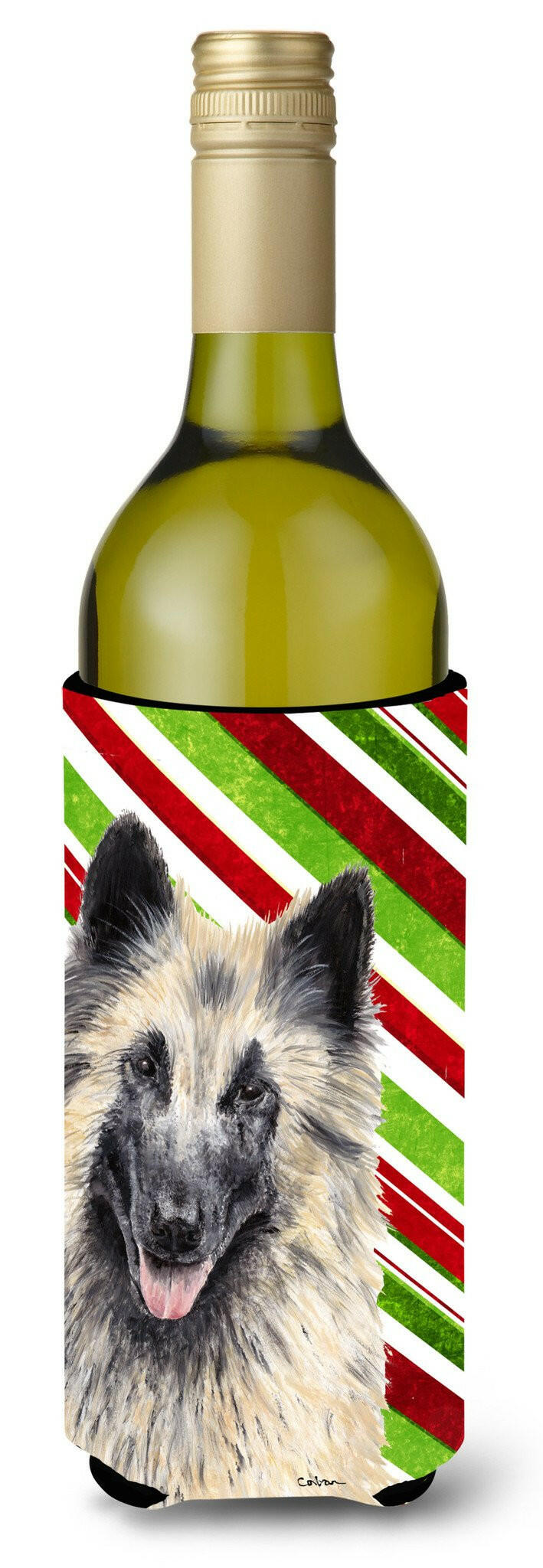 Belgian Tervuren Candy Cane Holiday Christmas Wine Bottle Beverage Insulator Beverage Insulator Hugger by Caroline&#39;s Treasures