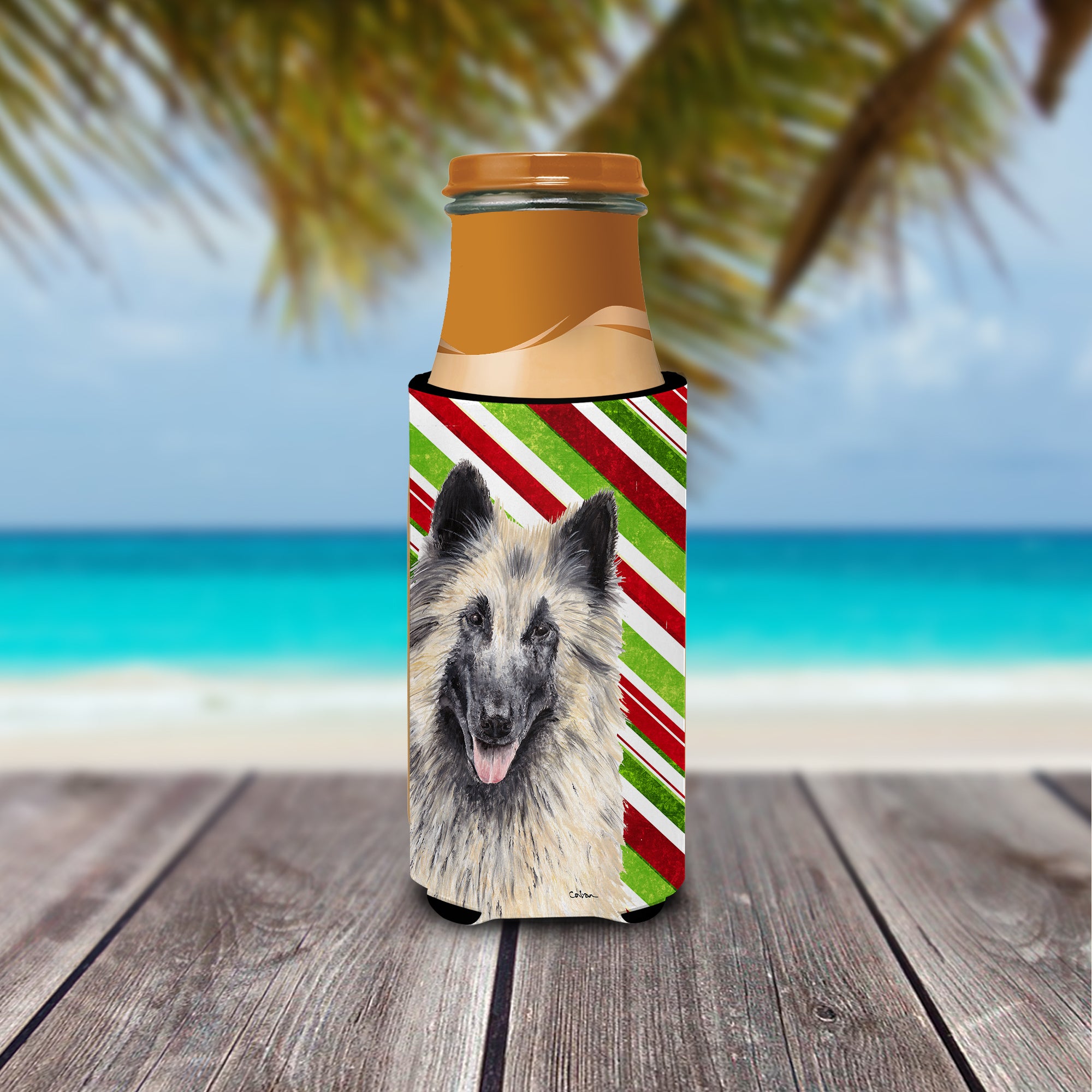 Belgian Tervuren Candy Cane Holiday Christmas Ultra Beverage Insulators for slim cans SC9352MUK.